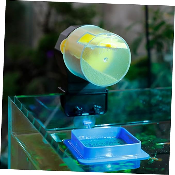GLEAVI Automatic Fish Feeder for Aquarium and Goldfish Adjustable Timer Large-Capacity Food Dispenser Vacation Feeding Device Yellow Without Batteries