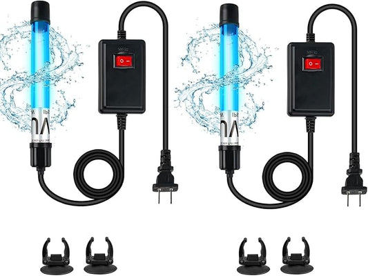 2 Pack 7W 8 Inch Aquarium UV Light for 20-100 Gallon Fish Tank Aquarium Light
