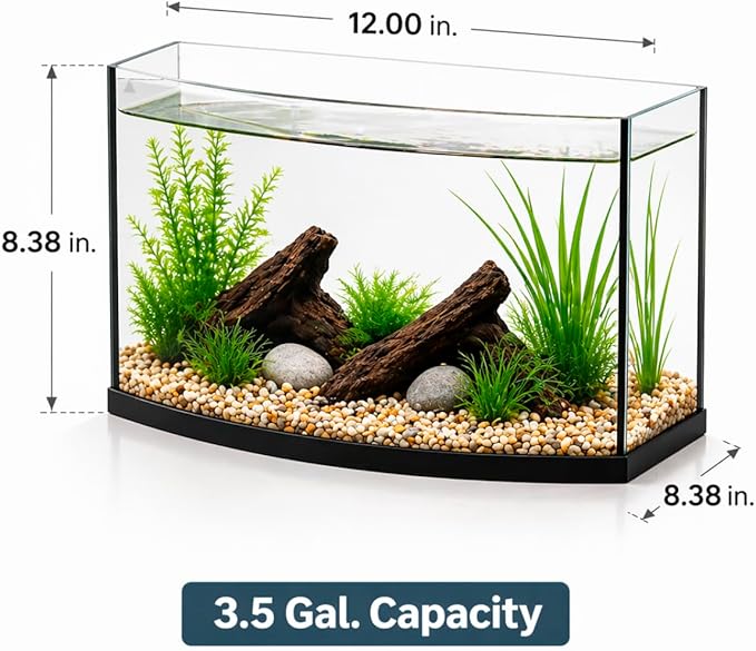 Aquatop EuroStyle Bowfront Aquarium, 3.5-Gallons - Nano Semi-Circle Glass Aquarium, Safe for Freshwater & Saltwater, Desktop Fish Tanks, Panoramic Tank, ES-12