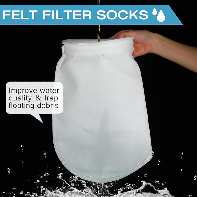 Macarrie 12 Pack 7 Inch Ring Felt Filter Socks 200 μm, Aquarium Felt Filter Bags, Fine Micro Fish Tank Sump Sock for Saltwater Aquariums (7 x 14 Inch)
