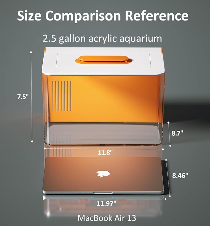 Betta Fish Tank Kit 2.5 Gallon Aquarium with Heater, Hidden Filtration, Light, Lid, Small Acrylic Tank for Beta, Shrimp, Guppy