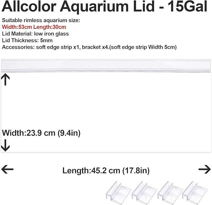 Allcolor Low Iron Glass Canopies for Rimless Aquariums (Aquarium Length: 21.2in/53cm)