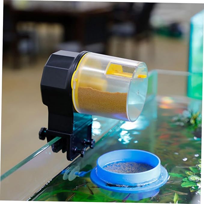 Healifty Automatic Fish Feeder for Aquarium and Turtle Feeding Tank with Adjustable Timer, Vacation Fish Feeder Tool, Yellow, Battery Not Included