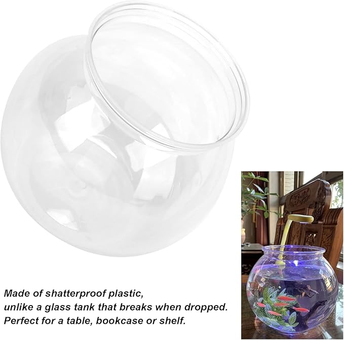 Betta Fish Tank 2 Gallon Capacity Clear Plastic Material Desktop Fish Bowl for Stress Relief at Work 50% Larger Space for Betta Comfort Bookshelf Decor Aquarium