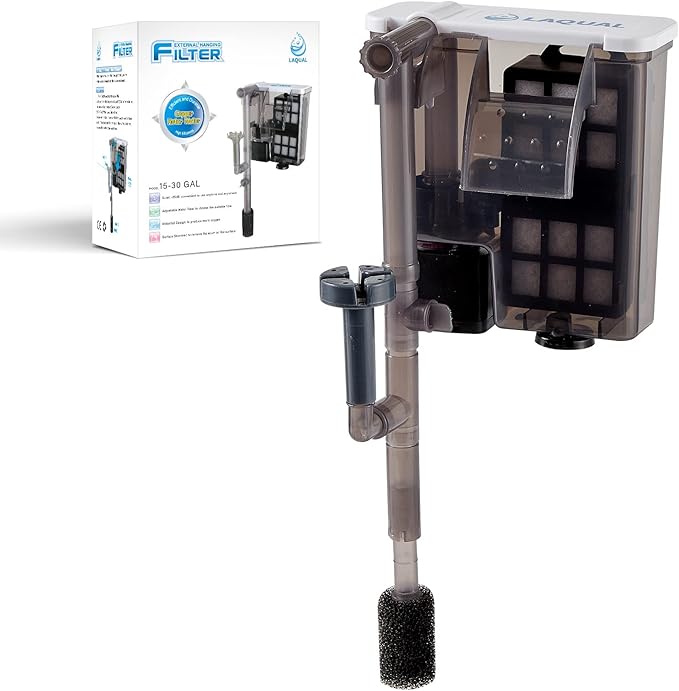 LAQUAL Aquarium Filter with Surface Skimmer, 15-30 Gallon Small Fish Tank Filter, Full Contact & 3 Layer Filtration, Quiet & Efficient, Waterfall Design for Increasing Oxygen, Hang on Back Filter