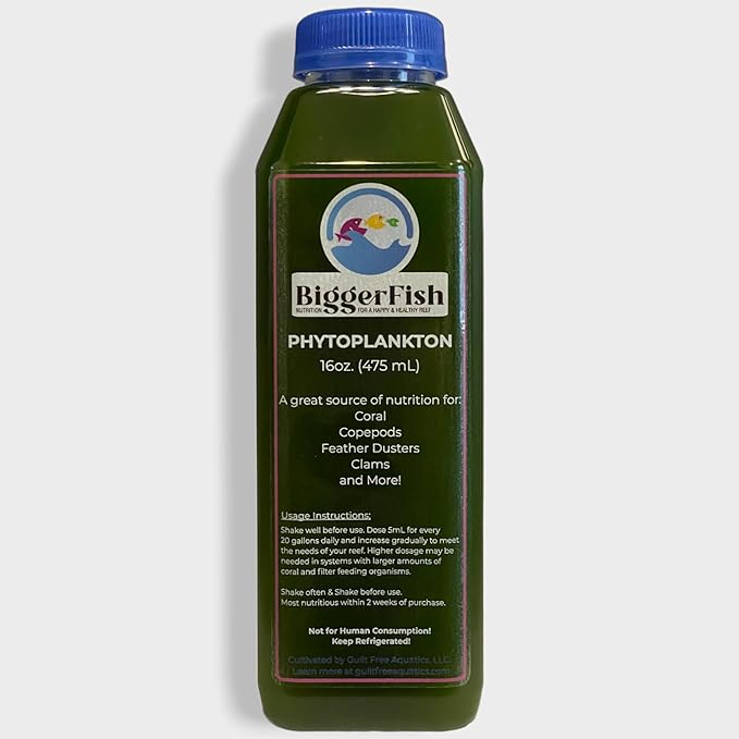 BiggerFish Live Phytoplankton Blend for Saltwater Fish and Coral, 16oz, Provides Vital Nutrition for a Healthy Saltwater Reef Aquarium Ecosystem