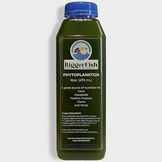 BiggerFish Live Phytoplankton Blend for Saltwater Fish and Coral, 16oz, Provides Vital Nutrition for a Healthy Saltwater Reef Aquarium Ecosystem