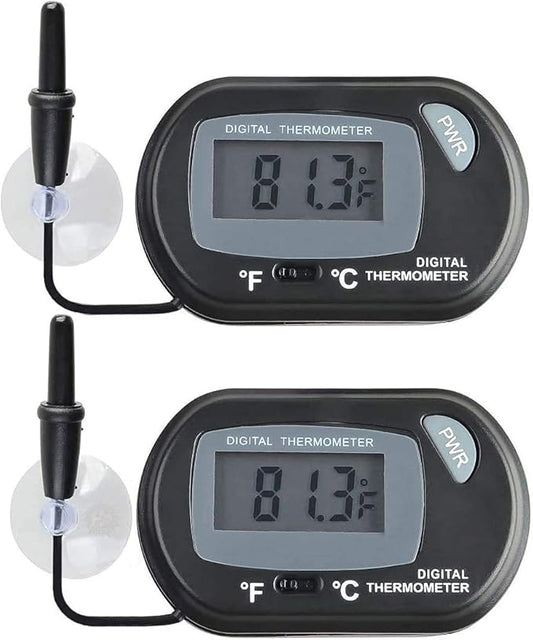 SunGrow Digital Betta Thermometer for Tropical Aquarium Fish, Black Color, 4 Suction Cups and 2 Batteries Included, 2 pcs per Pack