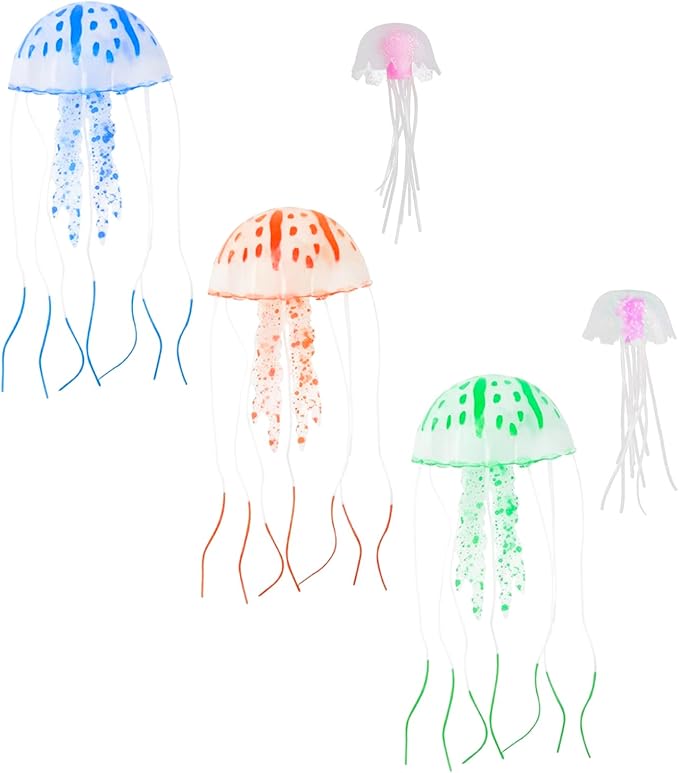 DJDIRY 5 PCS Aquarium Ornaments Soft Silicone Mini Jellyfish Decorations, Floating Artificial Realistic Jellyfish Marine Animal for Large/Small Fish Tank DIY