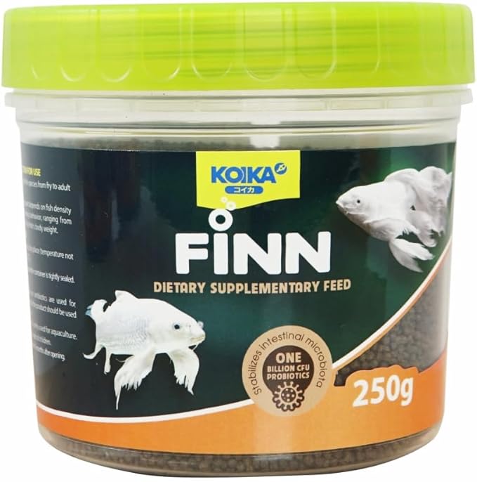 KOIKA FINN Probiotic Fish Food Pellets for Ornamental Fish, 43% Protein with Bacillus Probiotics, Supports Digestion and Immune Health for Daily Feeding (250g, Koi Carp - 1.5mm Pellets)