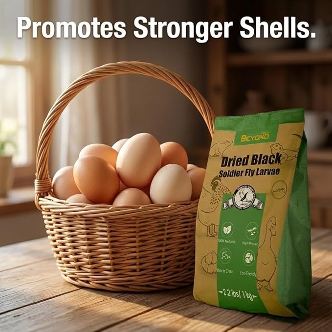 BeyondFeed™ Premium Dried Black Soldier Fly Larvae - High Calcium Supplement for Stronger Eggshells & Molting Recovery - Whole, Large Grubs (Superior to Mealworms) for Chickens, Ducks & Reptiles