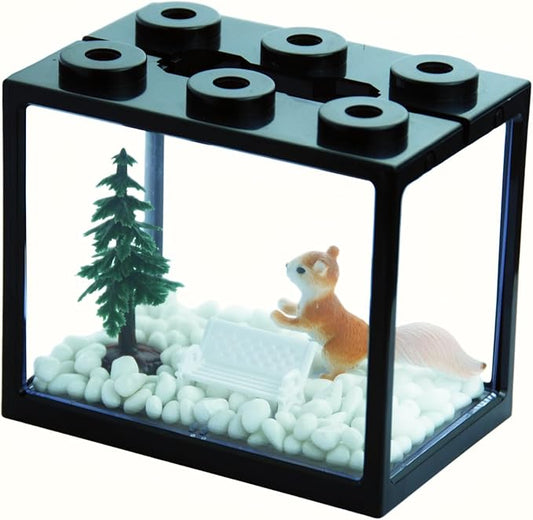Small Sea Monkey Tank, Stackable Mini Betta Fish Tank Tinny Aquarium Kit with Aquarium Gravel, Moss Ball Tank Shrimp Tank 0.27 Gallon Acrylic Cube Fish Bowl for Shrimp Snails