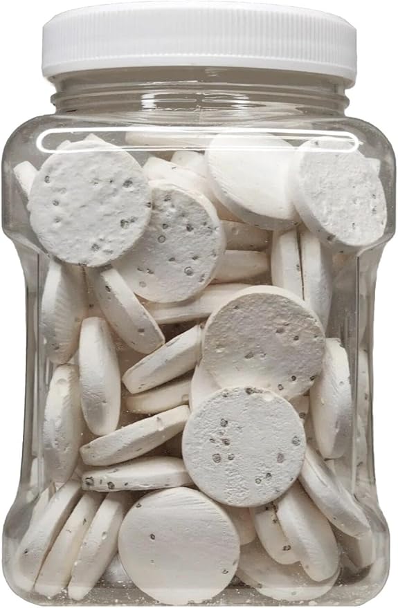 Calcium Feeder Disks for Shrimp, Snails, Crabs, Crayfish, Hermit Crabs and All Tropical Fish, 100 Count Jar of Small Calcium Feeder Disks