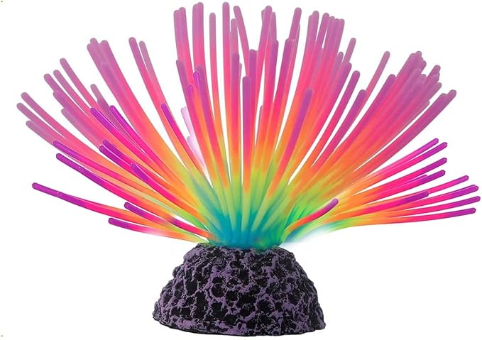 COLORLIFE Glow Rainbow Sea Urchin Aquarium Decor - Realistic Silicone Ornament with Weighted Base for Freshwater & Saltwater Fish Tanks