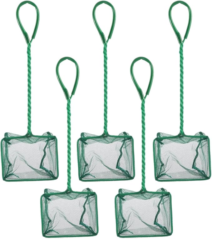 UKCOCO 5pcs Aquarium Fish Net, 3 Inches Small Mesh Fish Catch Nets with Plastic Handle Unbreakable Fish Tank Goldfish Net Green