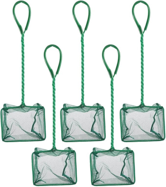 UKCOCO 5pcs Aquarium Fish Net, 3 Inches Small Mesh Fish Catch Nets with Plastic Handle Unbreakable Fish Tank Goldfish Net Green