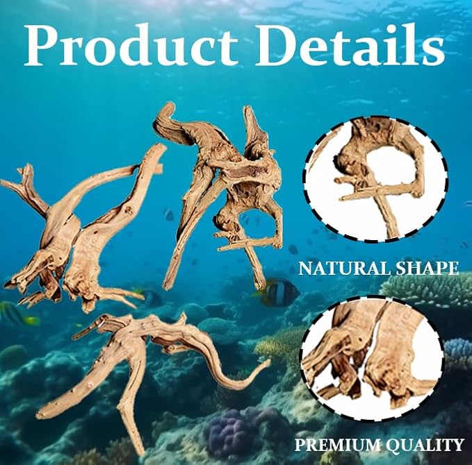 3PCS Driftwood for Aquarium, 5.91''-7.87'' Aquarium Driftwood, Fish Tank Driftwood, for Fish Tank and Aquascaping Driftwood for Reptile Tanks（Random Style）