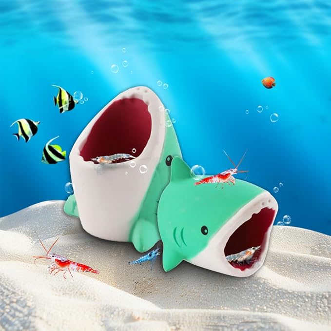 DQITJ 2 Pack Aquarium Decoration Shark Head Shape Resin Fish Tank Ornament for Fish Shrimp Breeding Hideout Cave