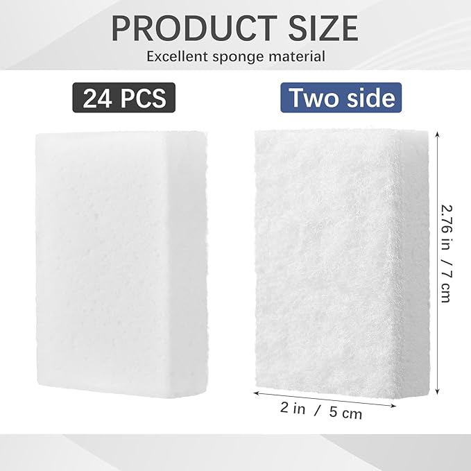 Vesici 24 Pcs Aquarium Algae Pad Double Side Algae Pad Aquarium Cleaner Sponge Non Scratch Fish Tank Scraper Cleaning Tools for Glass Acrylic Turtle Fish Tank Supplies(White)
