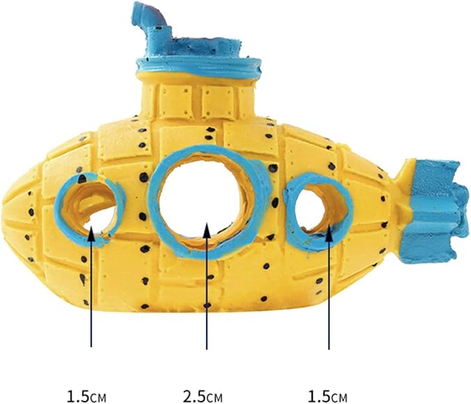 Saim Little Cute Retro Submarine Aquarium Decoration,Cave Landscaping Ornament for Shrimp Shelter Betta Cichlid Goldfish Hermit Crabs Fish Tanks Fish Toy - Yellow