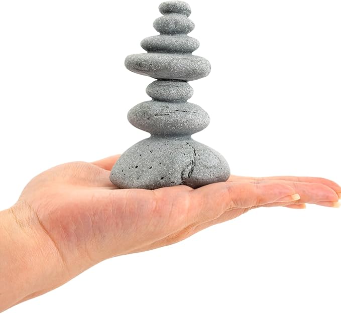 Aquarium Decor,7-Stone Mini Stacked Zen Rock Stone Decor – Balanced Stones Cairn Statue for Garden, Fish Tank, and Micro Landscape (3.7" H)