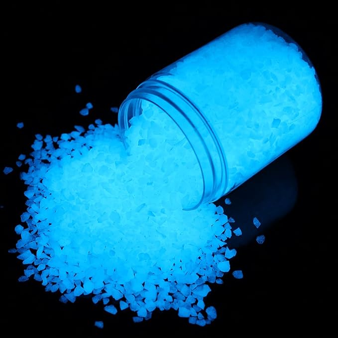 Shiny Stone Glow in The Dark Aquarium Neon Gravel Sand, Decorative Rocks for Fish Tank and Fairy Garden, Home Dec,305g/0.67lbs (3-5mm, Sky Blue)