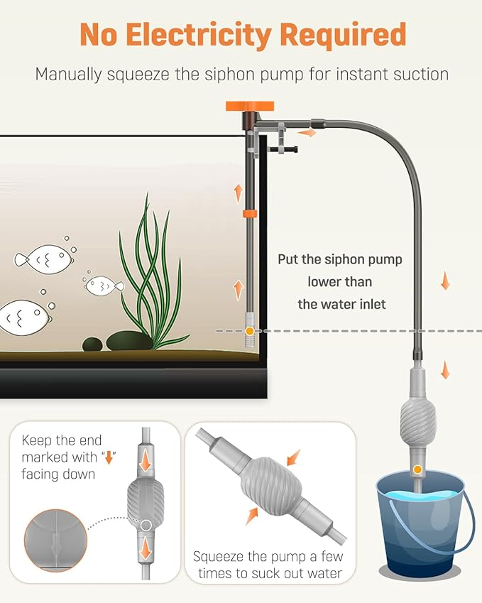 Pawfly 3-in-1 Aquarium Water Changer, Gravel Cleaner & Tank Brush – Fish Tank Cleaner with Adjustable Flow, Extendable 11–16in Tubing & 3.75ft Hose for Sand Washing, Water Changing and Maintenance