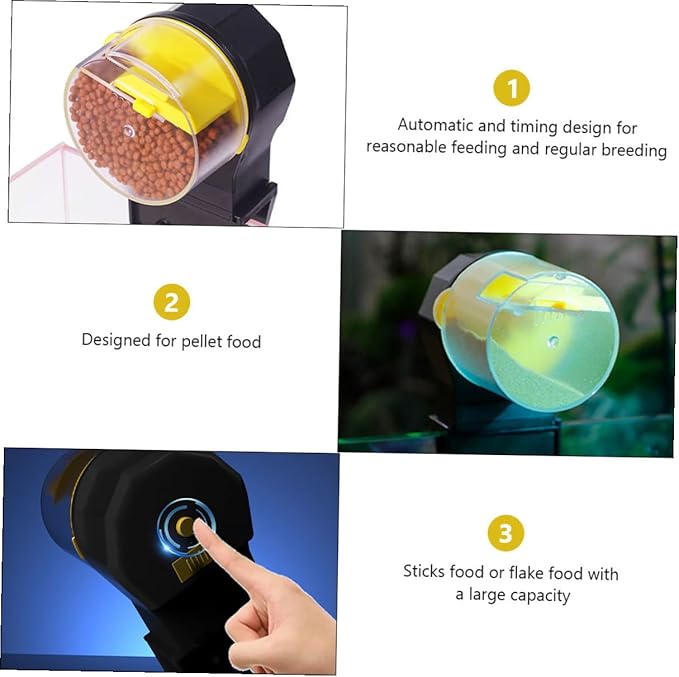 Toddmomy Automatic Fish Feeder for Aquarium and Turtle Feeder Adjustable Timer Dispenser Yellow Suitable for Vacation Feeding