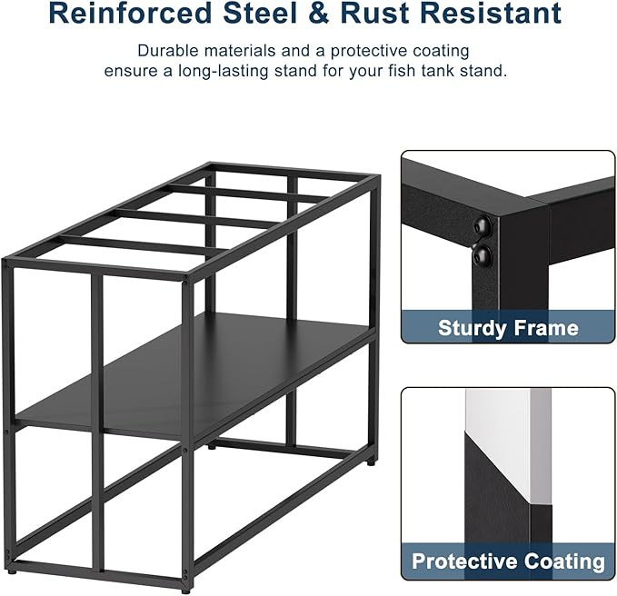 Urban Deco 55-75 Gallon Fish Tank Stand 900LBS Capacity For Aquarium Stand Metal Fish Tank Stand 48.4"x19.7"x31.5" Dual-Layer Design Terrarium Stand Ideal for Home and Office, Black