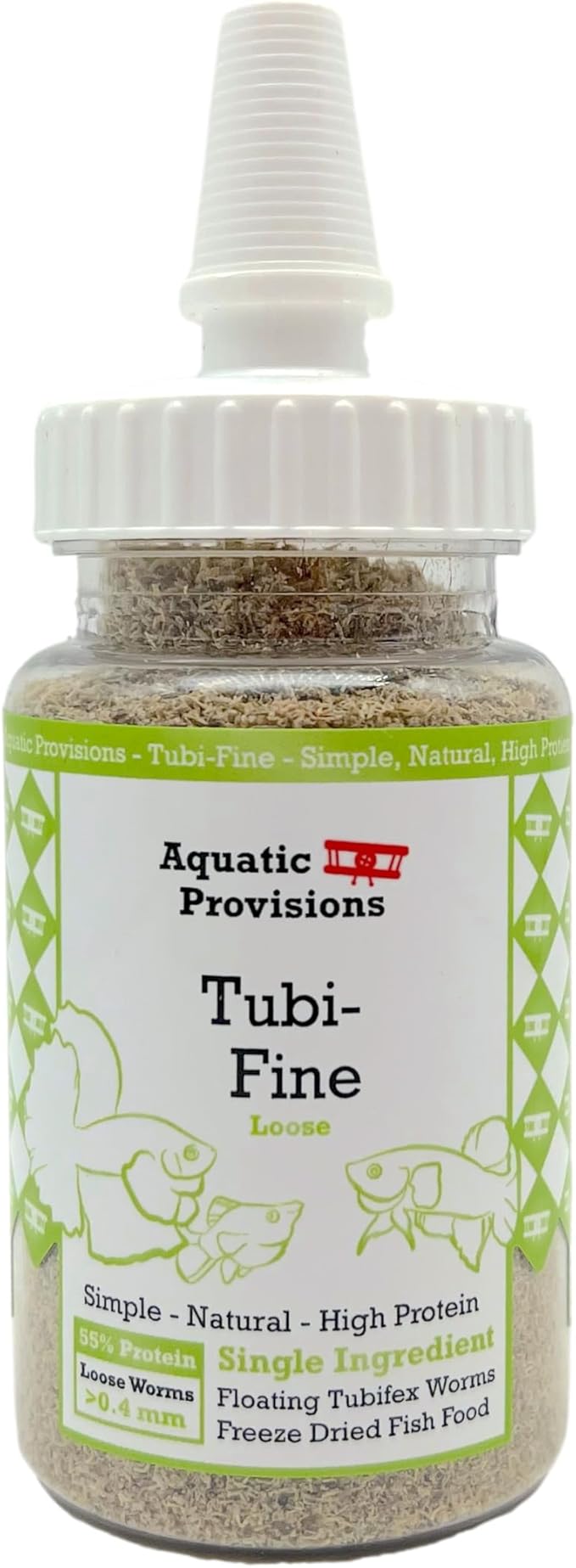 Aquatic Provisions Tubi-Fine Freeze Dried Loose Tubifex Worms 0.5 oz, Floating Fish Food for Freshwater and Marine Aquarium Fish