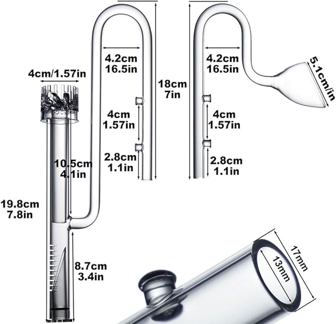 LINLAN 13mm Glass Lily Pipe with Skimmer, Inflow and Outflow, Fits 12/16mm (1/2" i.d.) Filter Hose for Aquarium Planted Tank