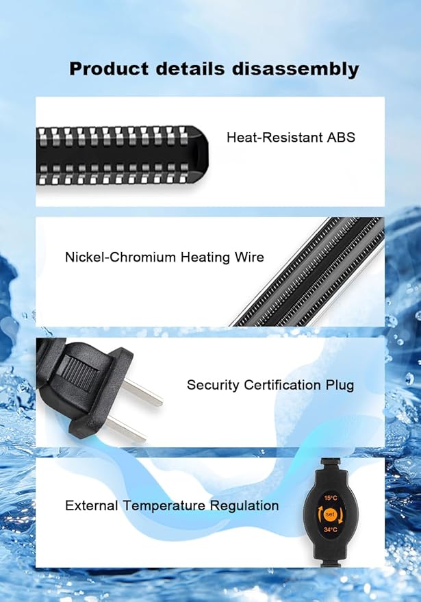 200W Aquarium Heater, Adjustable Thermostat Fish Tank Heater | Auto Shut-Off, Explosion-Proof for Fresh & Saltwater