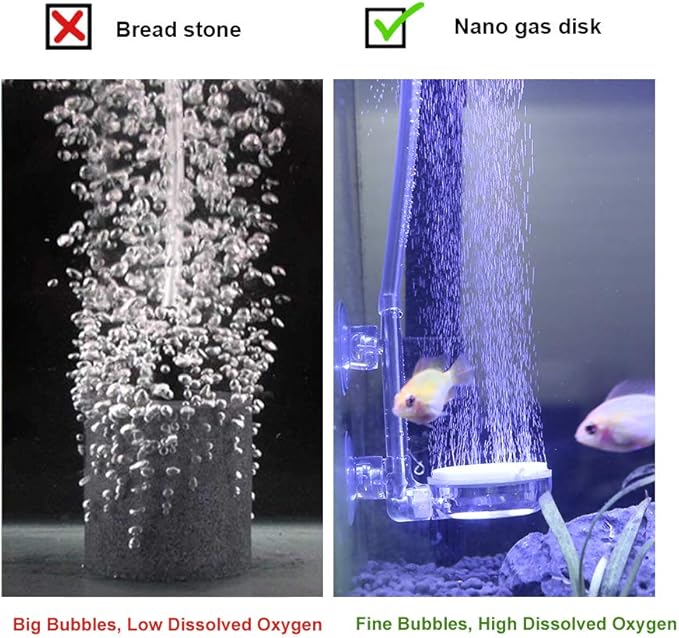 Upettools 1.4inch Aquarium Air Stone Fish Tank Nano Bubble Stone Kit with Control Valve Quiet Super-High Dissolved Oxygen Diffuser Makes Super Tiny Bubbles for Betta Fish & Small Tank