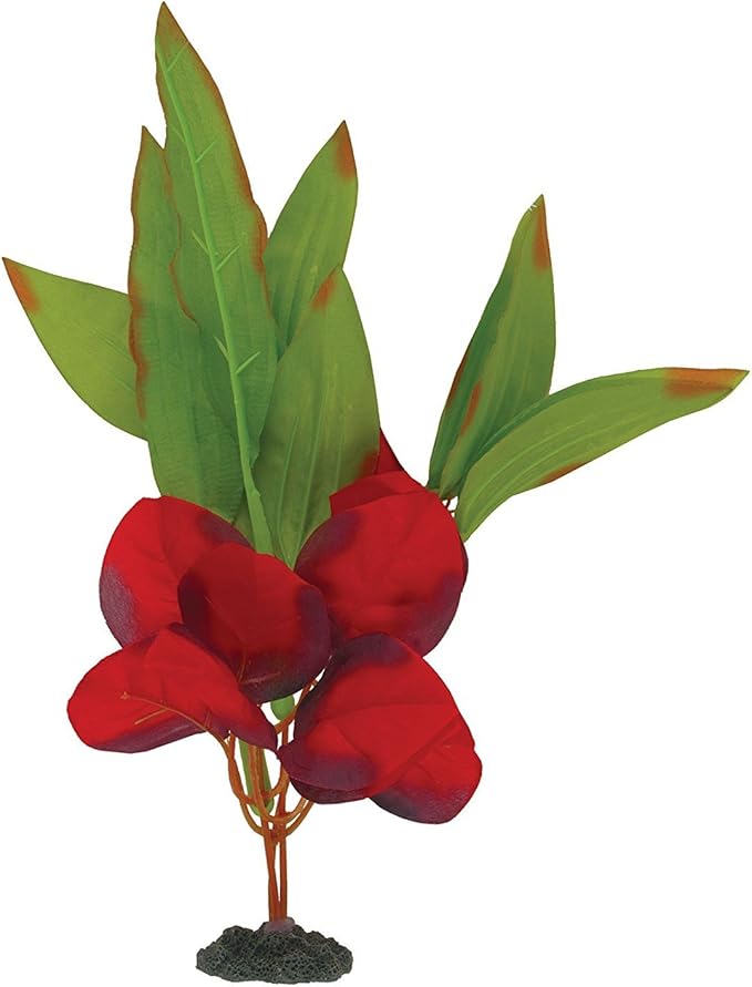 Marina Naturals, Red/Green Sword Leaf Silk Plant, Medium Fish Tank Decoration, PP110