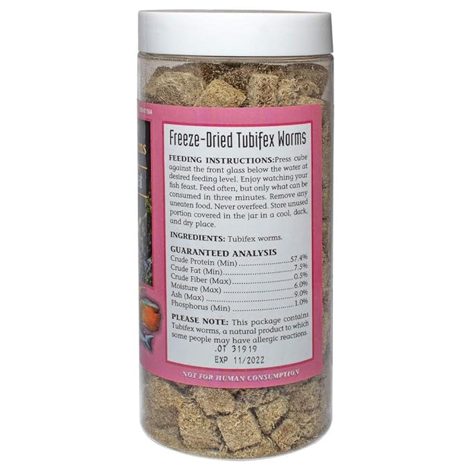 San Francisco Bay Brand Freeze-Dried Tubifex Worms Fish Food - All Natural High Protein Treat for Freshwater Fish, Cichlids, Discus, Angelfish, Catfish, Barbs - Bloodworms Fish Food - 1.84 oz (52g)