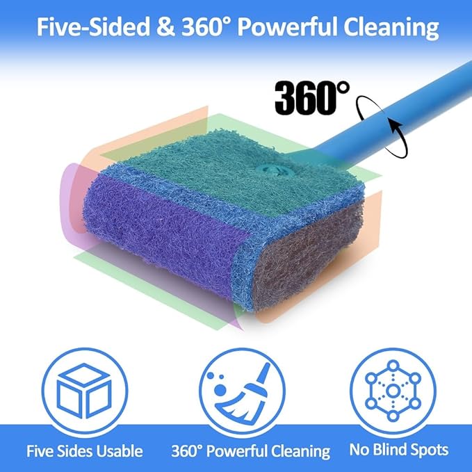 Fish Tank Cleaner with Five Sided Sponge Brush and Long Handle Aquarium Scrubber Alage Scraper for Glass Aquariums Terrarium Home Kitchen(3Pack)