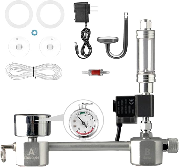YUHOME Aquarium DIY CO2 Generator System Kit CO2 Generator System with Solenoid Valve Bubble Diffuser Carbon Dioxide Reactor Kit for Plants Aquarium, Silver