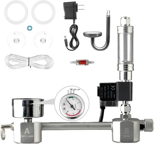 YUHOME Aquarium DIY CO2 Generator System Kit CO2 Generator System with Solenoid Valve Bubble Diffuser Carbon Dioxide Reactor Kit for Plants Aquarium, Silver
