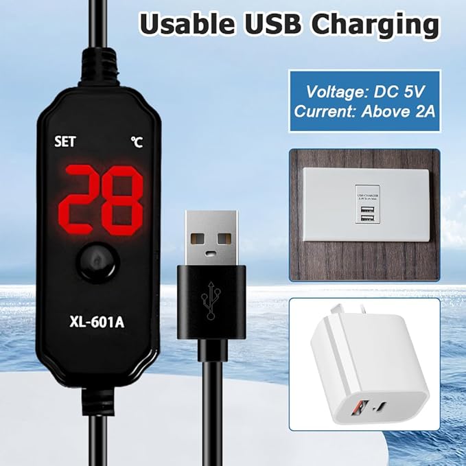 MiOYOOW Aquarium Heater, 15/25W USB Fish Tank Heater with LED Digital Temperature Display for Tanks Under 3/5L
