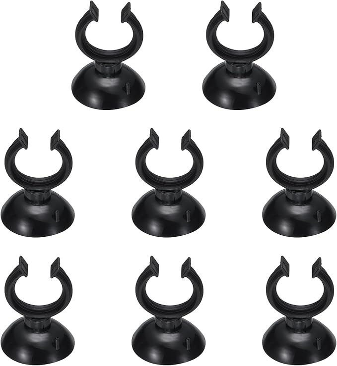 Aquarium Suction Cups, Fish Tank Suction Cups Clips Airline Tube Holders Clamps (Plastic, 8Pcs, Black) for 0.8" Fish Tank Airline Tubing Binding Moss Shrimp Nest, 20x30MM