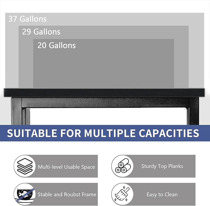 20-29-37 Gallon Fish Tank Stand, 3-Tier Aquarium Stand with Power Outlet Reptile Tank Stand Heavy Duty Terrarium Stand for Home Office, Black
