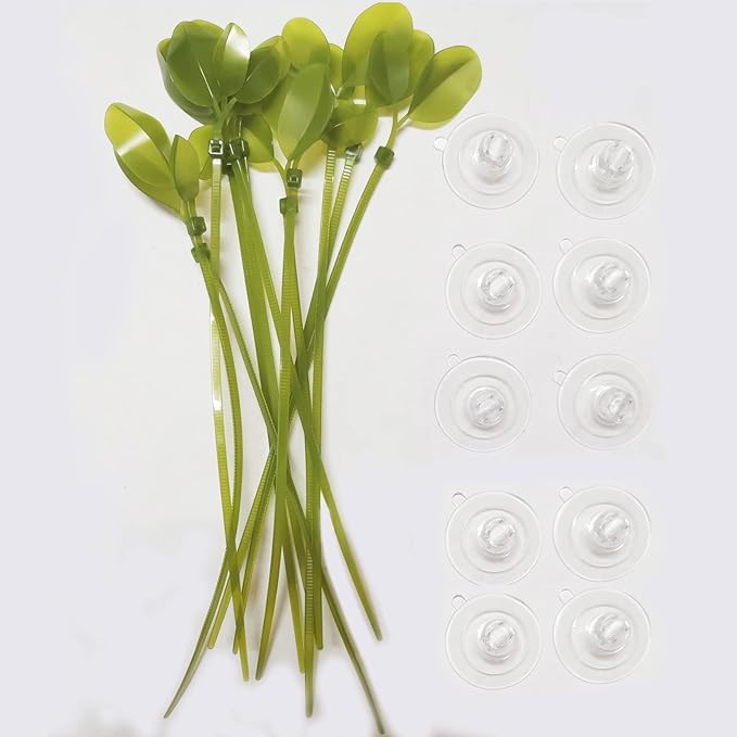 Aquarium Suction Cups and Leaf-Shaped Adjustable Cable Ties for Binding Moss Shrimp Dodging Nest, Suction Cups with Holes Aquarium Plants Holder (24)