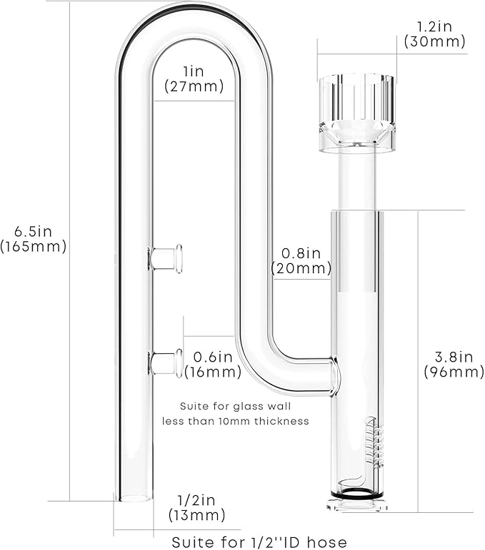 FZONE Aquairum Mini Glass Skimmer Lily Pipe for Mini and Nano Tank