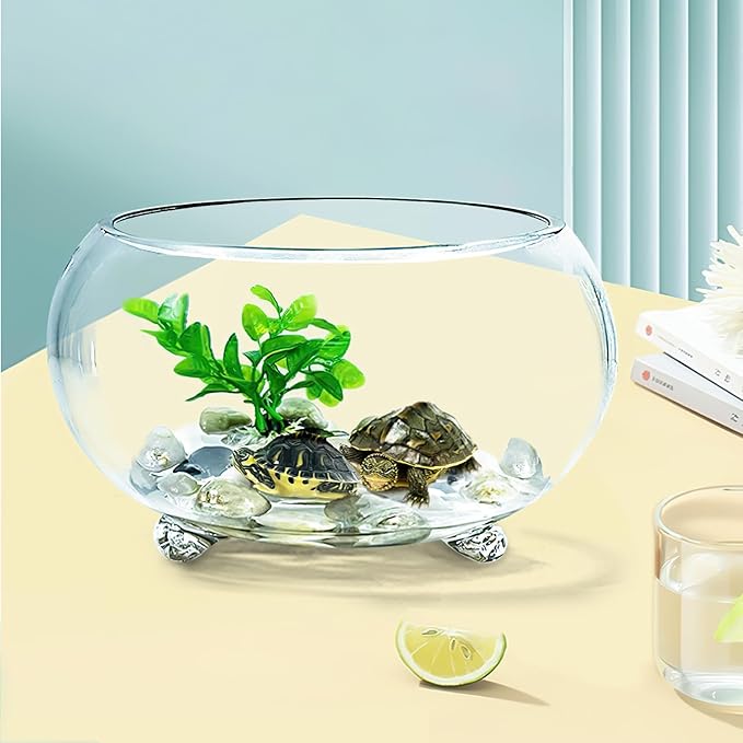 2 Gallon Glass Fish Tank,Sturdy Nicely Betta Fish Bowl,Small Aquariums for Small Ornamental Fish and Reptiles,High Transparency Glass Good View of Your pet,with Three Support Feet