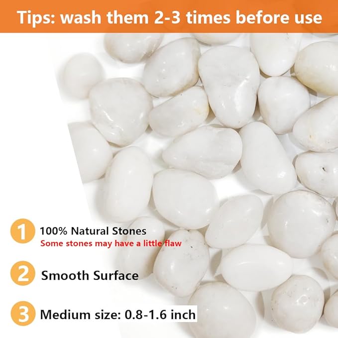 HappyFiller Natural Decorative White Pebbles Polished Rocks Stones for Aquarium Gravel,Fish Turtle Tank,Outdoor Indoor Succulents Plants Top Dressing,Graden Landscaping,18 LB