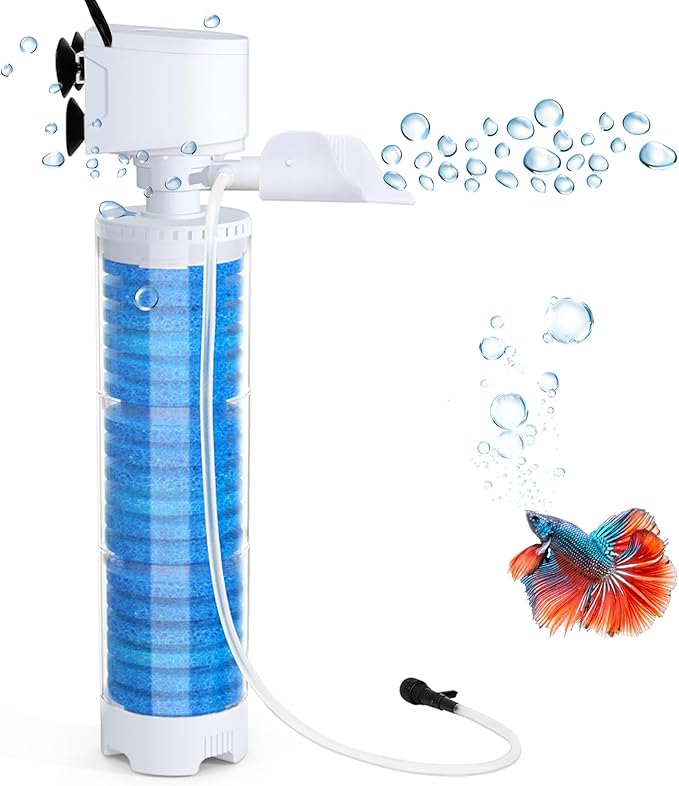 fishkeeper 20-100 Gal Multifunction Power Aquarium Filter, Up to 320GPH Adjustable Bubble & Silent Dual Mode Internal Fish Tank Filter for Filtration, Oxygenation, Circulation, Wavemaker