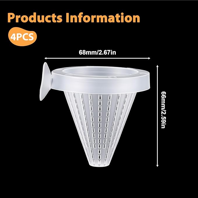 4PCS Aquarium Nematode Feeder Plastic Live Bloodworms Aquarium Feeder Cone Cup Shape Basket-Feeder Fish Supplies with Suckers for Fish Tank