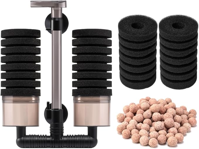 DaToo Aquarium Sponge Filter Fish Tank Foam Filter Quiet Submersible Bio Sponge Filter with 2 Spare Sponges and 1 Bag of Bio Ceramic Media Balls (DT-200A)