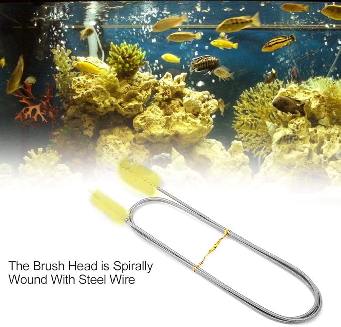 Pssopp Aquarium Cleaning Spring Brush, Double Head Filter Tube Hose Pipe Pump Cleaner Flexible Stainless Steel Spring Nylon Brush 155cm for Fish Aquarium