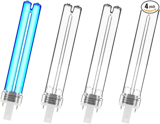 coospider-repta 4 Pack 9 WATT UVC PL-S9/TUV G23 Base Replacement UV Light Bulb for Outdoor Pond Clarifier Compatible with JUP-01 UVE9 CF400 CF500 UVCP-9 UV Light for Aquarium